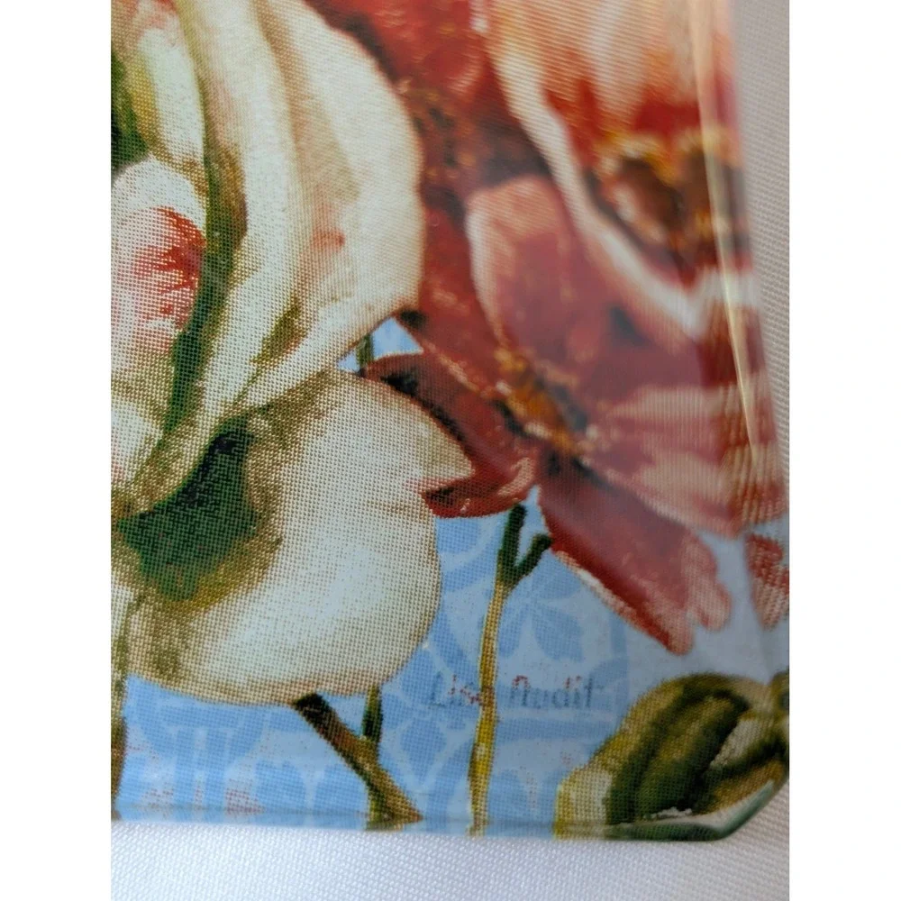 Set of 3 Lisa Audit Glass Trinket‎ Dishes Floral Bird Butterfly Square Blue